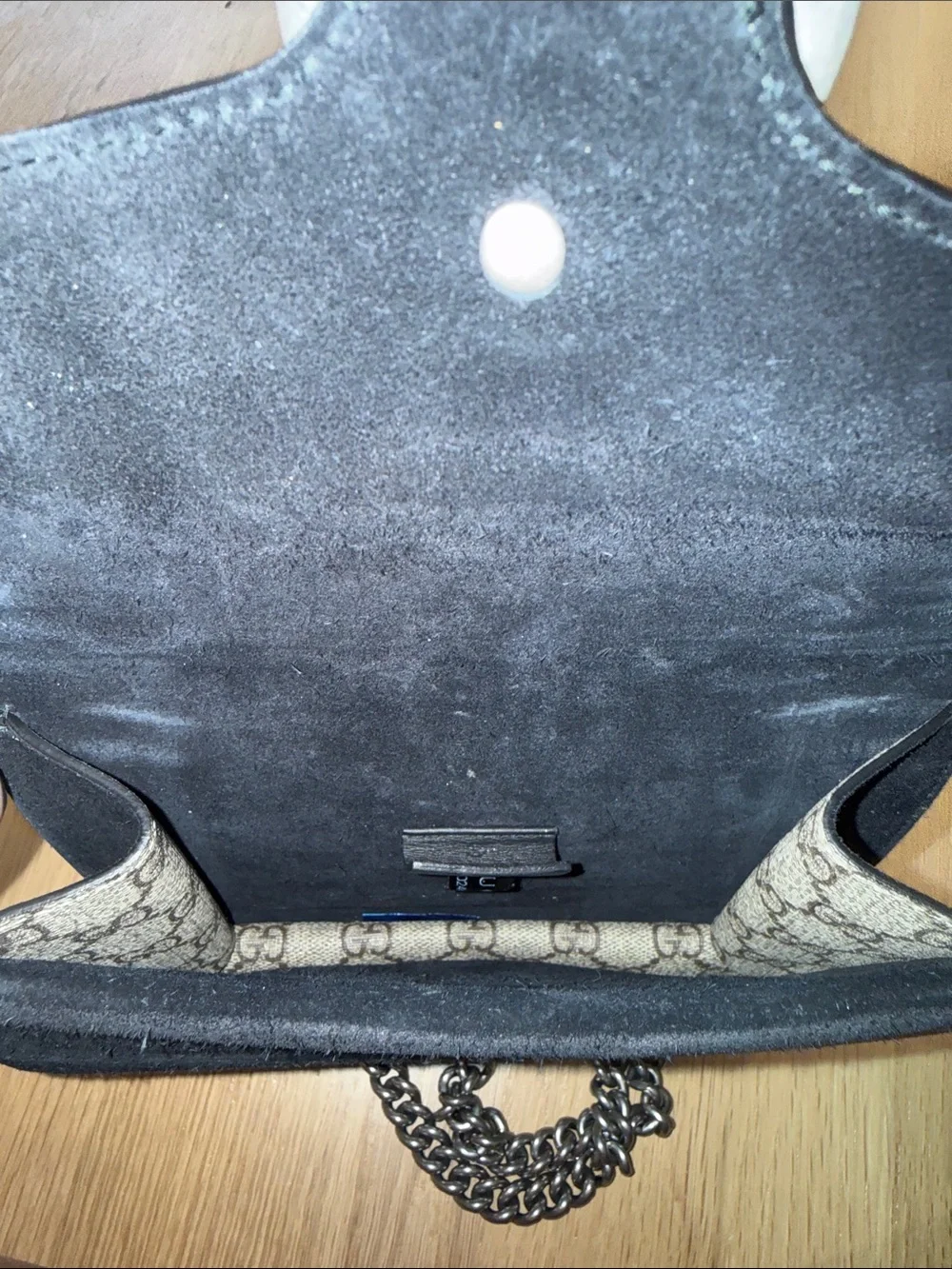 Gucci Beige GG Supreme Shoulder Bag with Black Trim